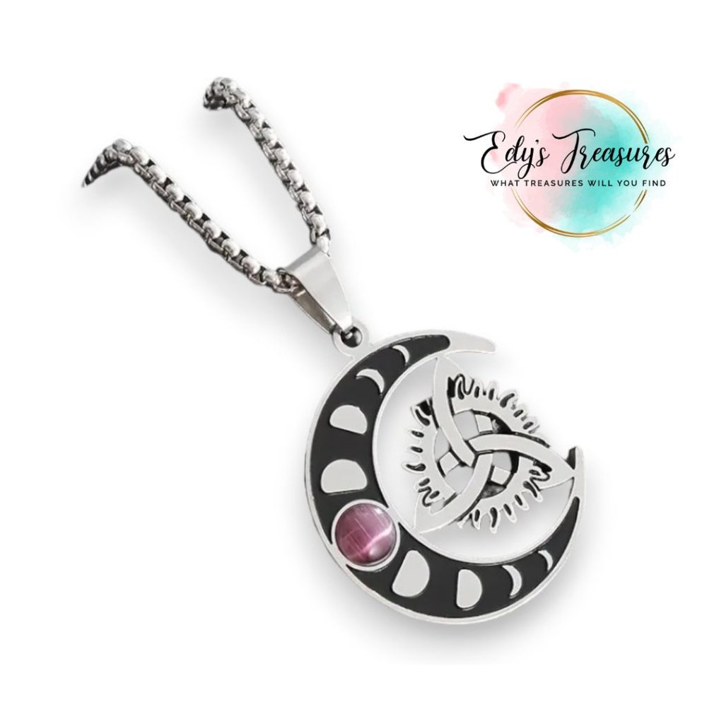 Crescent Moon Celtic Knot Necklace with Purple Gemstone NWOT
